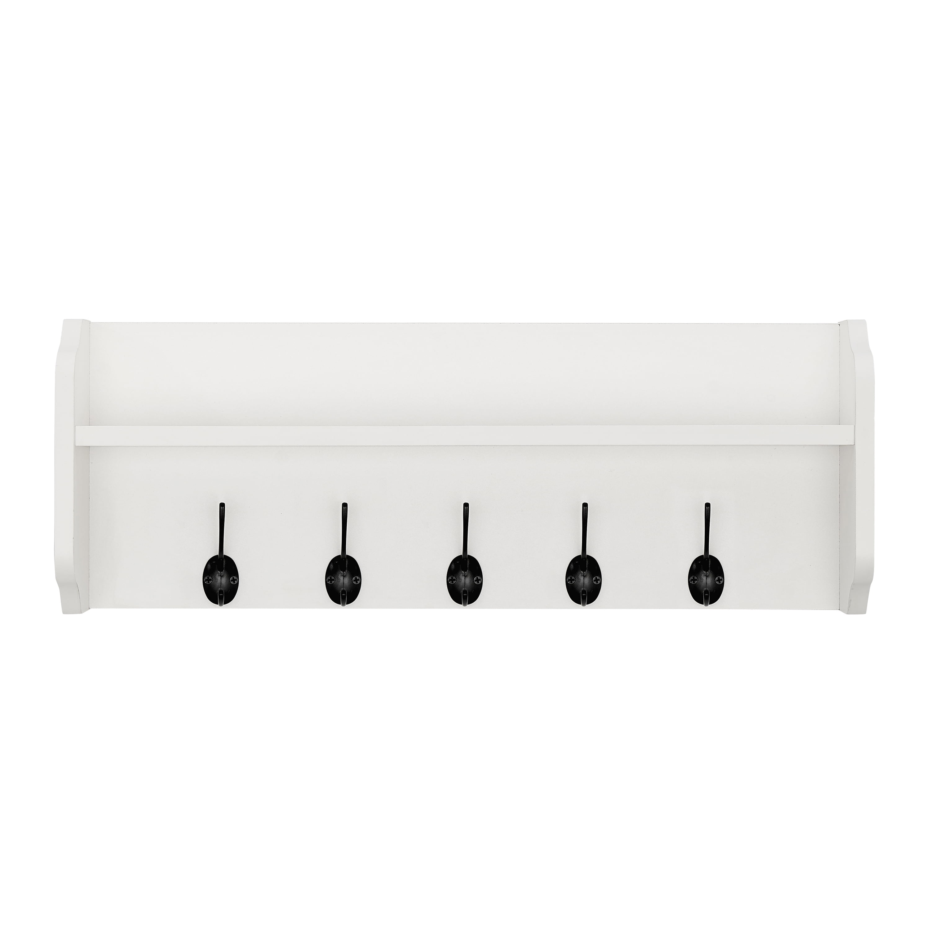 Entryway Floating Utility Wall Shelf with Hooks Wall Mounted White
