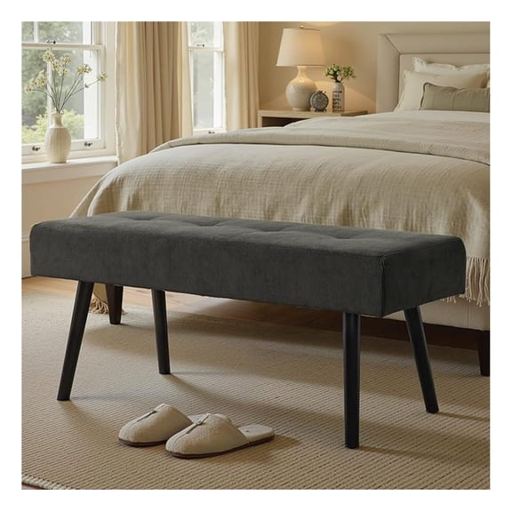 Entryway - Grey for Bedroom, Modern Ottoman End of Bed, Corduroy Padded Benches for Living Room, Foyer, Mudroom, Hallway - 39" L x 14" W x 17" H