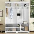 thumbnail image 1 of Entryway Hall Tree, Entryway Bench with Metal Hooks, Shelves & Shoe Cubbies, Hallway Coat Rack for Hallway, Living Room, 1 of 9
