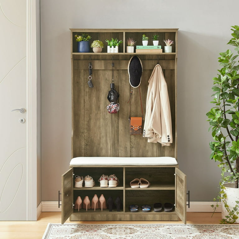 Hallway Bench and Coat Rack, Entryway Furniture Set, Shoe Bench With Shelf  and Coat Hooks, Mudroom Furniture 