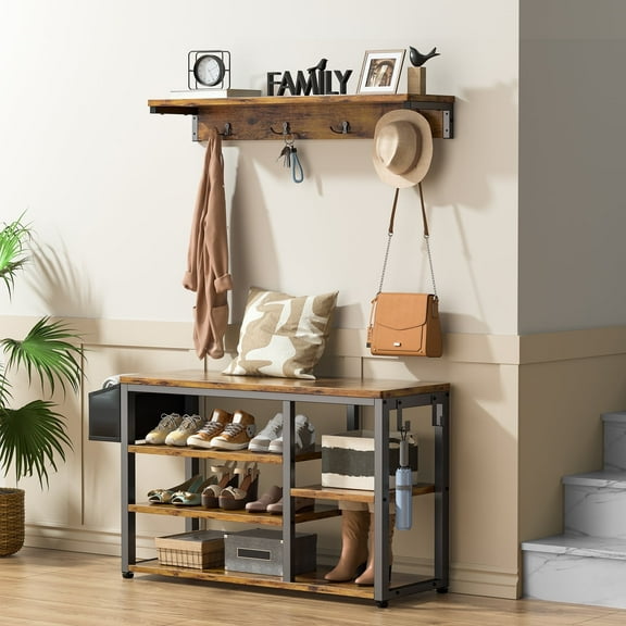 Entryway Hall Tree Shoe Bench with Storage, for Entryway, Hallway, Retro