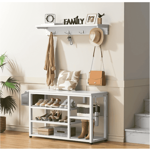 Entryway Hall Tree Shoe Bench with Storage, for Entryway, Hallway, White