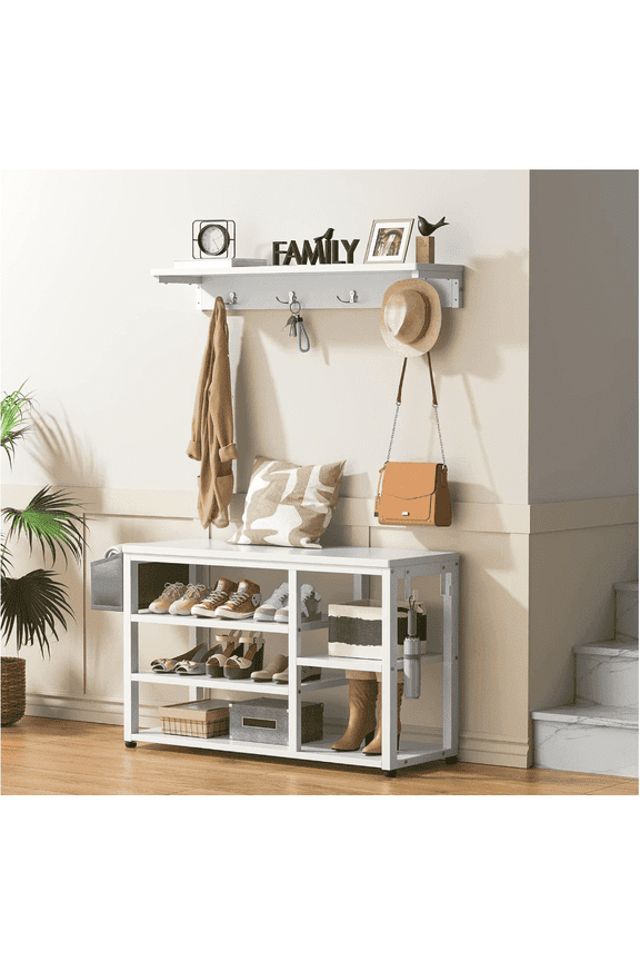Entryway Hall Tree Shoe Bench with Storage, for Entryway, Hallway, White