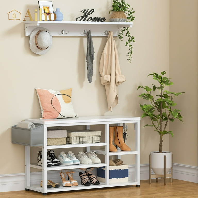 Entryway Hall Tree Shoe Bench with Storage for Entryway Hallway White