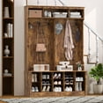 thumbnail image 1 of Entryway Hall Tree with  and Shoe Storage, 53" Farmhouse 4-in-1 Mudroom Storage Organizer with Coat Rack, 6 Double Hooks, 12 Shoe Cubbies, Adjustable Shelf, for Hallway, Bedroom, Brown, 1 of 8