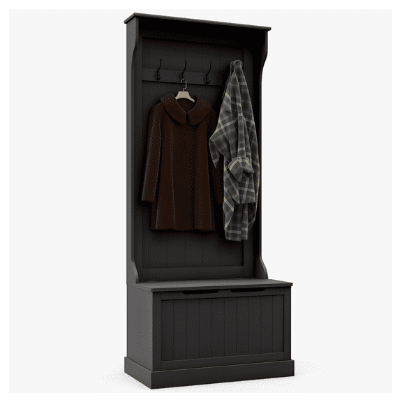 Entryway Hall Tree with Bench & Coat Rack, Mudroom Organizer with Storage, Black - Shoe Storage, Hooks, Space Saving