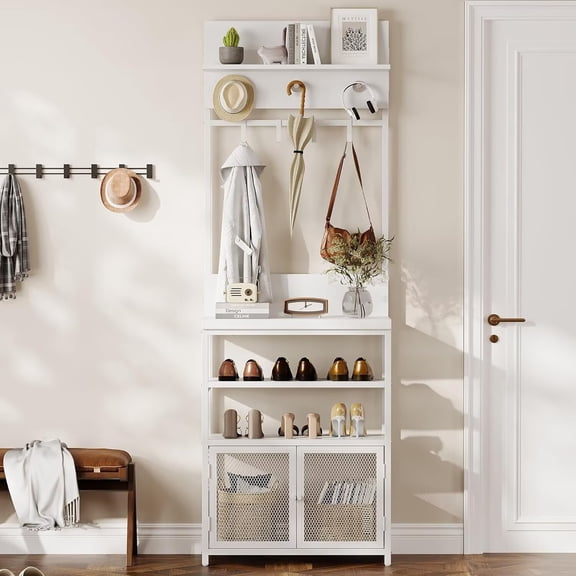 Entryway Hall Tree with Shoe Storage Shelves, 72.8" Tall Narrow Coat Rack Shoe Storage for Bedroom, Hallway, Office, Living Room