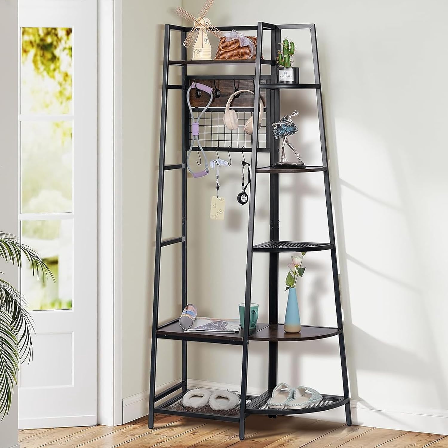Entryway Hall Tree with Storage Shelves, Freestanding Industrial ...