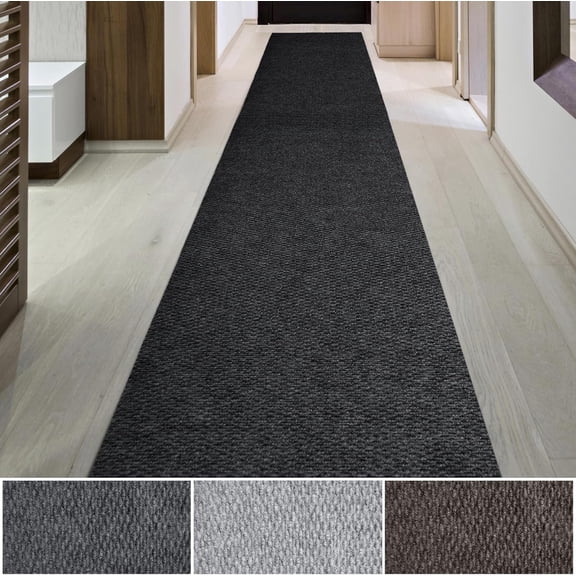 Entryway Mat, 3 x 28ft, Black, Indoor/Outdoor, Waterproof TPR Backing, Low-Profile All-Weather Utility Carpet