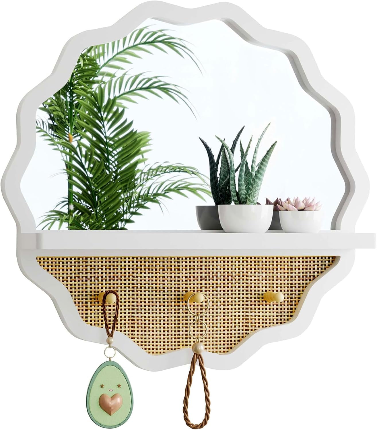 Entryway Mirror with Hooks, 20x20 Inch Boho Bathroom Mirror with Shelf ...