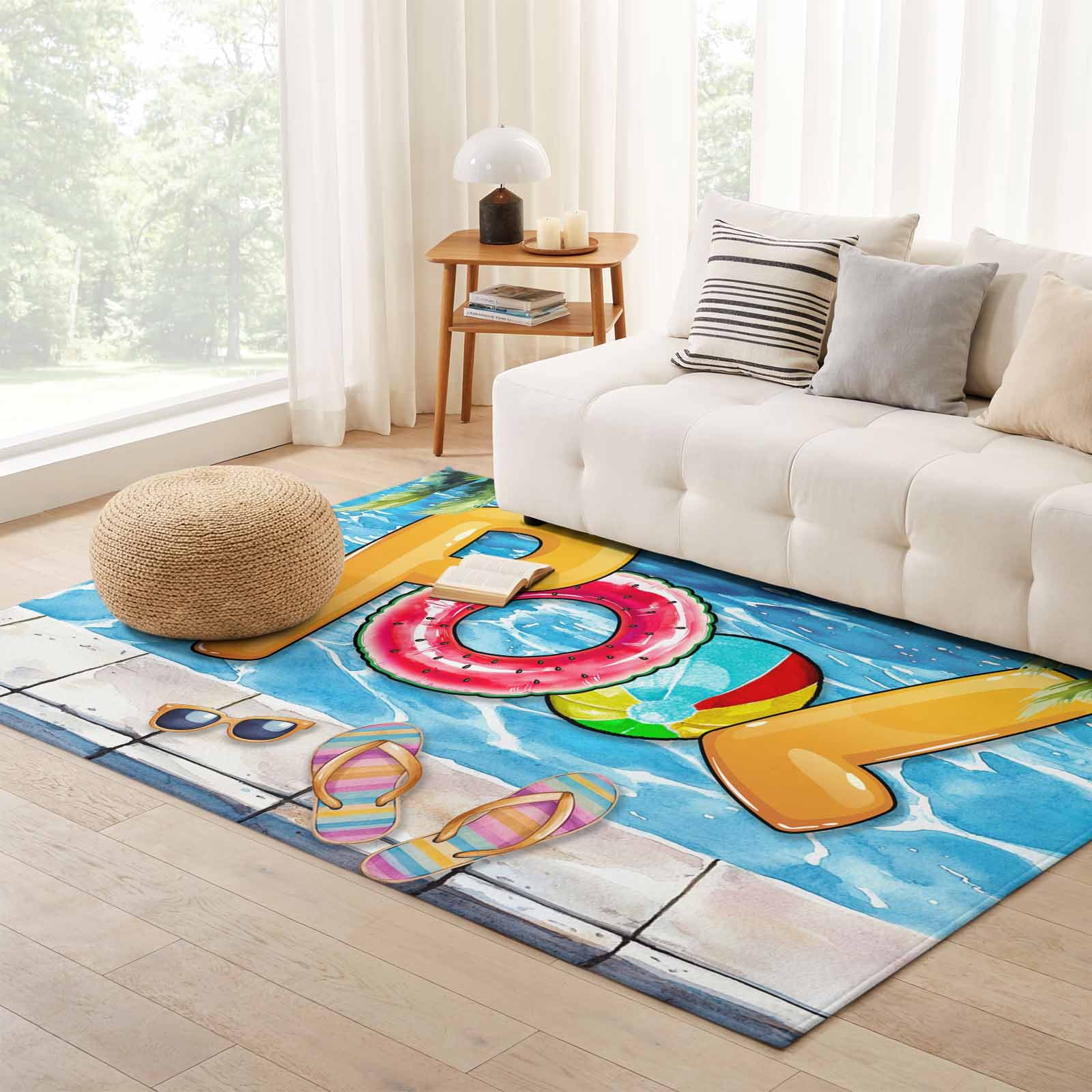 Entryway Rug 2.7x5ft, Blue Summer Pool Non-Slip Small Area Rugs for ...