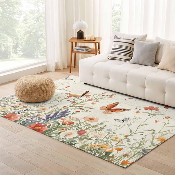 Entryway Rug 2.7x5ft, Retro Spring Floral Non-Slip Small Area Rugs for ...