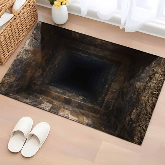 Entryway Rug 2'x3', 3D Optical Illusion Small Rug for Kitchen Bathroom Door Mat Indoor Entrance, Visual Trap Looks Like Holes Brown Non-Slip Area Rugs Floor Mats Carpet Front Door Rugs