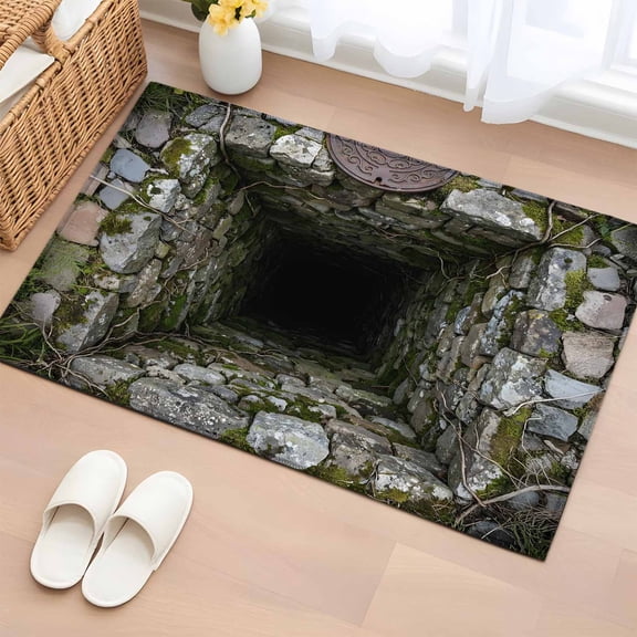 Entryway Rug 2'x3', 3D Optical Illusion Small Rug for Kitchen Bathroom Door Mat Indoor Entrance, Visual Trap Looks Like Holes Teal Non-Slip Area Rugs Floor Mats Carpet Front Door Rugs