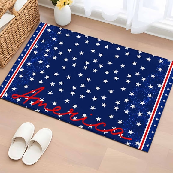 Entryway Rug 2'x3', 4th of July Small Rug for Kitchen Bathroom Door Mat Indoor Entrance, Independence Day American Patriotic Stars Blue Non-Slip Area Rugs Floor Mats Carpet Front Door Rugs