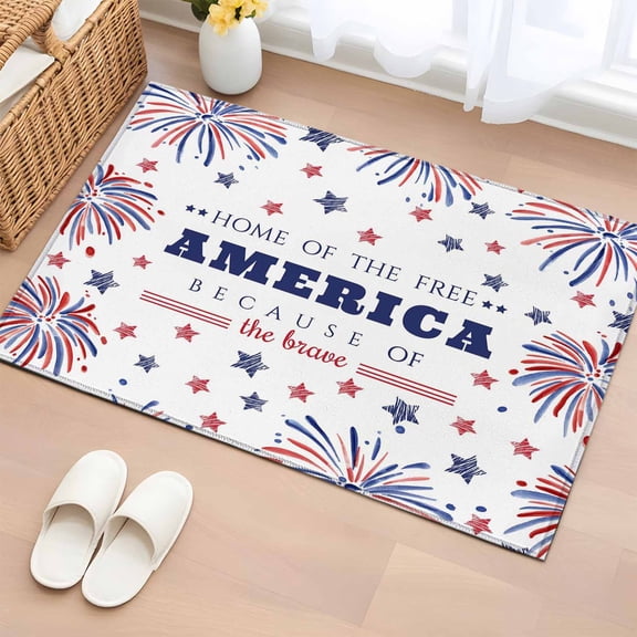 Entryway Rug 2'x3', 4th of July Small Rug for Kitchen Bathroom Door Mat Indoor Entrance, Independence Day Blue Red Star Fireworks Non-Slip Area Rugs Floor Mats Carpet Front Door Rugs