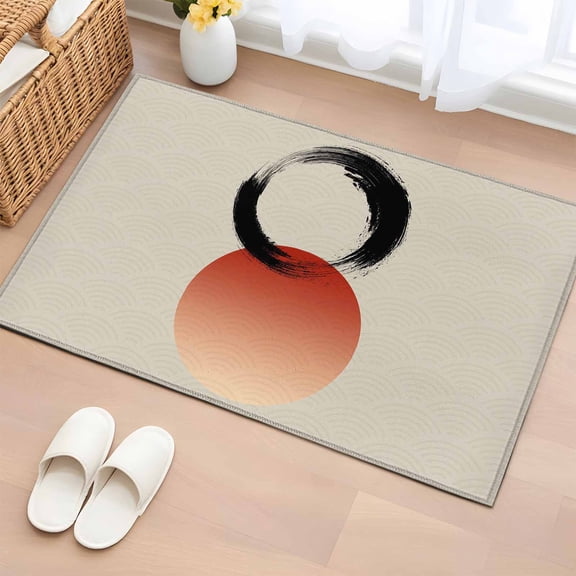 Entryway Rug 2'x3', Abstract Art Sun Small Rug for Kitchen Bathroom Door Mat Indoor Entrance, Modern Art Orange Round Rustic Non-Slip Area Rugs Floor Mats Carpet Front Door Rugs