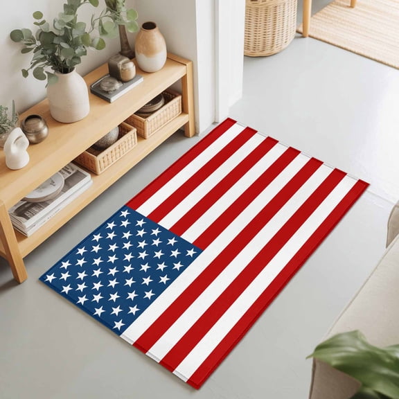 Entryway Rug 2'x3', American Flag Kitchen Runner Rugs Non-Slip Carpet Mats, Blue Red USA Flag Bedside Rugs Runners Washable Floor Carpet for Bathroom Laundry Room