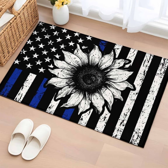 Entryway Rug 2'x3', American Flag Small Rug for Kitchen Bathroom Door Mat Indoor Entrance, Farmhouse Sunflowers Shabby Chic Country Black Blue Non-Slip Area Rugs Floor Mats Carpet Front Door Rugs