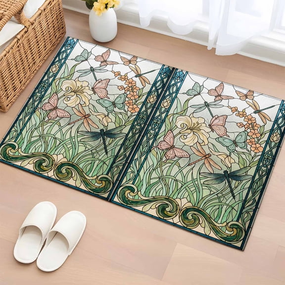 Entryway Rug 2'x3', Animal Flowers Small Rug for Kitchen Bathroom Door Mat Indoor Entrance, Vintage Butterflies Dragonfly Floral Non-Slip Area Rugs Floor Mats Carpet Front Door Rugs