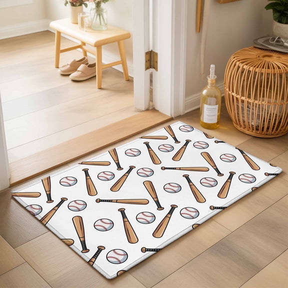 Entryway Rug 2'x3', Baseball Sport Kitchen Runner Rugs Non-Slip Carpet Mats, Cartoon Classic Baseball Pattern Bedside Rugs Runners Washable Floor Carpet for Bathroom Laundry Room