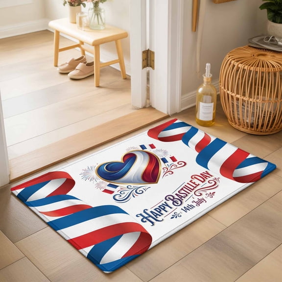 Entryway Rug 2'x3', Bastille Day Kitchen Runner Rugs Non-Slip Carpet Mats, July 14 Red Blue Modern Abstract Art Bedside Rugs Runners Washable Floor Carpet for Bathroom Laundry Room