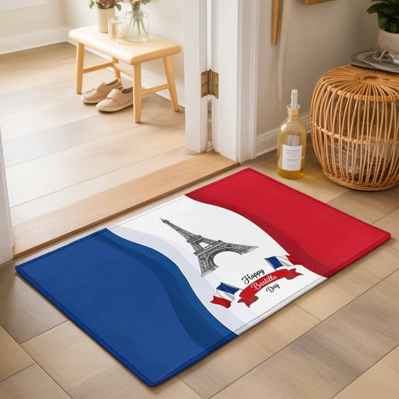 Entryway Rug 2'x3', Bastille Day Kitchen Runner Rugs Non-Slip Carpet Mats, July 14 Red Blue Modern Art Bedside Rugs Runners Washable Floor Carpet for Bathroom Laundry Room