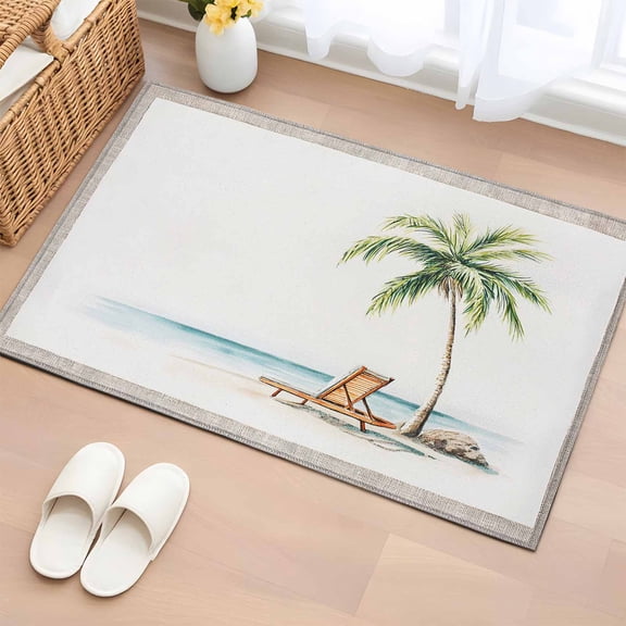Entryway Rug 2'x3', Beach Coastal Small Rug for Kitchen Bathroom Door Mat Indoor Entrance, Summer Nautical Ocean Palm Tree Seaside Non-Slip Area Rugs Floor Mats Carpet Front Door Rugs