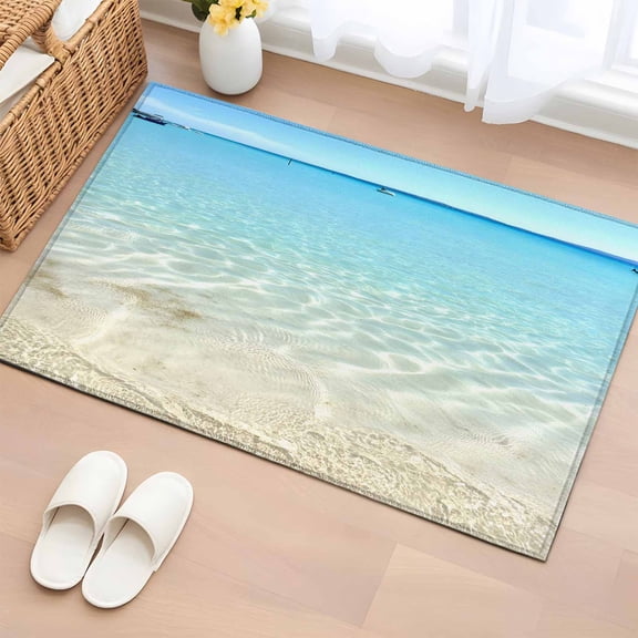 Entryway Rug 2'x3', Beach Ocean Small Rug for Kitchen Bathroom Door Mat Indoor Entrance, Blue Sky Sea Waves Nature Landscape Non-Slip Area Rugs Floor Mats Carpet Front Door Rugs