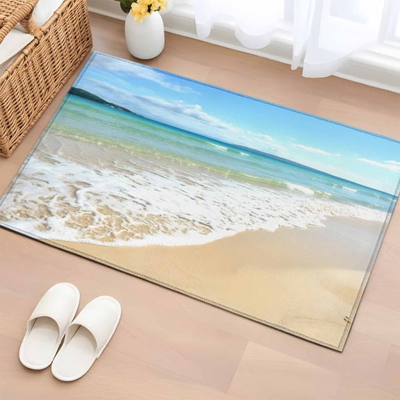 Entryway Rug 2'x3', Beach Ocean Small Rug for Kitchen Bathroom Door Mat Indoor Entrance, Nature Sand Sky Cloudy Sea Waves Landscape Non-Slip Area Rugs Floor Mats Carpet Front Door Rugs