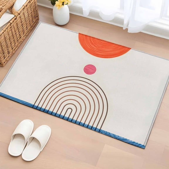 Entryway Rug 2'x3', Beige Boho Small Rug for Kitchen Bathroom Door Mat Indoor Entrance, Modern Abstract Art Geometric Striped Non-Slip Area Rugs Floor Mats Carpet Front Door Rugs