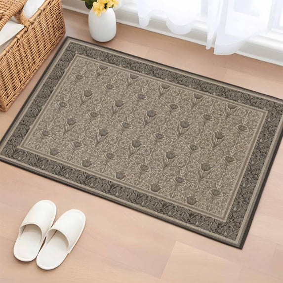 Entryway Rug 2'x3', Beige Boho Small Rug for Kitchen Bathroom Door Mat Indoor Entrance, Vintage Floral Abstract Art Ethic Tribe Non-Slip Area Rugs Floor Mats Carpet Front Door Rugs