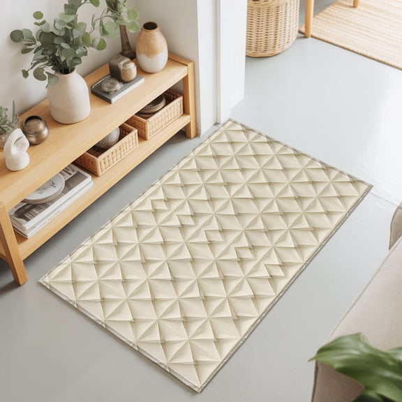 Entryway Rug 2'x3', Beige Geometric Kitchen Runner Rugs Non-Slip Carpet Mats, Simplistic Chic Rustic Hexagon Pattern Bedside Rugs Runners Washable Floor Carpet for Bathroom Laundry Room