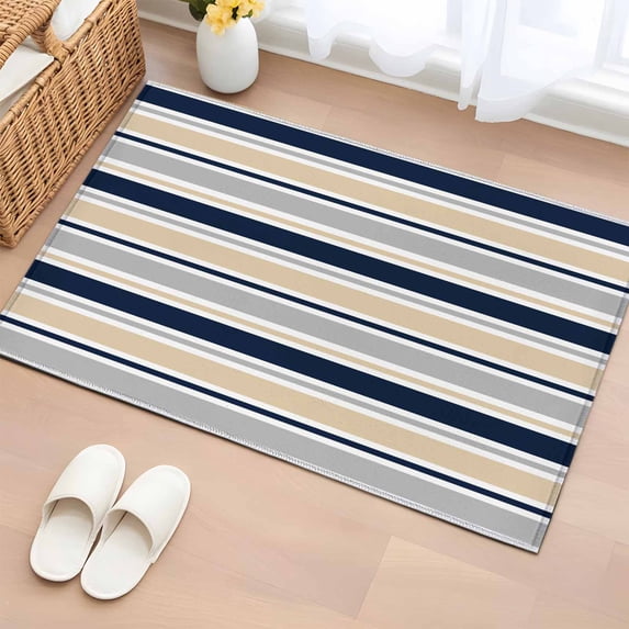 Entryway Rug 2'x3', Beige Navy Blue Striped Small Rug for Kitchen ...