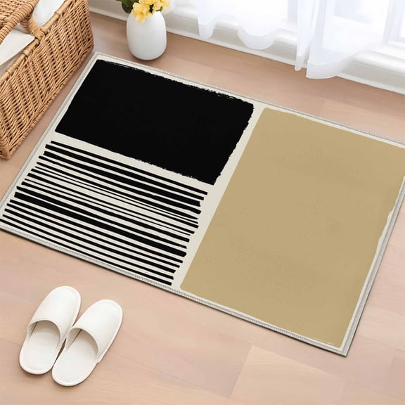 Entryway Rug 2'x3', Beige Small Rug for Kitchen Bathroom Door Mat Indoor Entrance, Modern Abstract Art Farmhouse Striped Non-Slip Area Rugs Floor Mats Carpet Front Door Rugs
