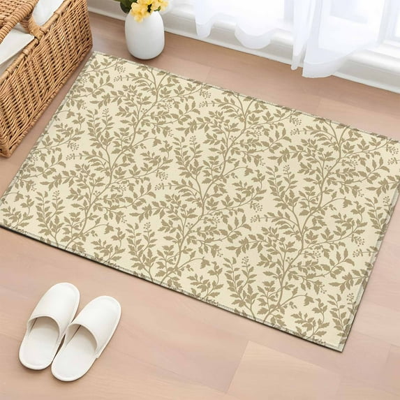 Entryway Rug 2'x3', Beige Spring Floral Small Rug for Kitchen Bathroom Door Mat Indoor Entrance, Farmhouse Flowers Elegant Pastoral Non-Slip Area Rugs Floor Mats Carpet Front Door Rugs