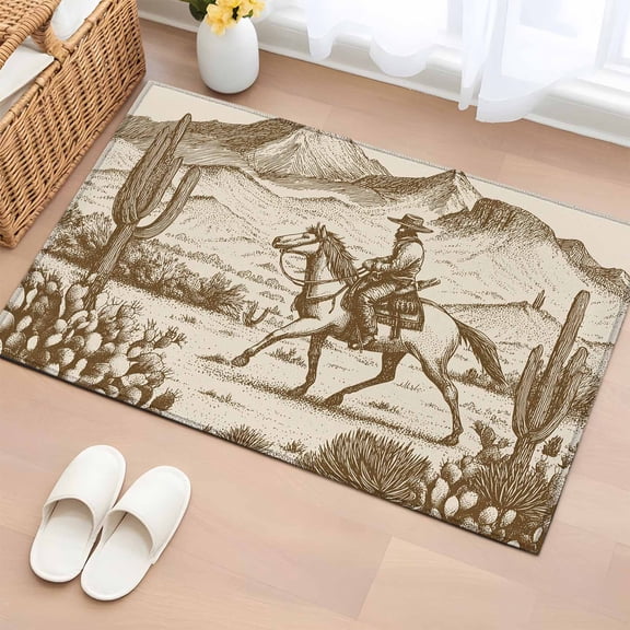 Entryway Rug 2'x3', Beige Western Farmhouse Small Rug for Kitchen Bathroom Door Mat Indoor Entrance, Vintage Cowboys Cactus Non-Slip Area Rugs Floor Mats Carpet Front Door Rugs