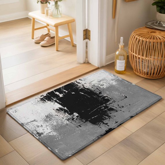 Entryway Rug 2'x3', Black Cement Gray Kitchen Runner Rugs Non-Slip Carpet Mats, Modern Abstract Art Black Bedside Rugs Runners Washable Floor Carpet for Bathroom Laundry Room