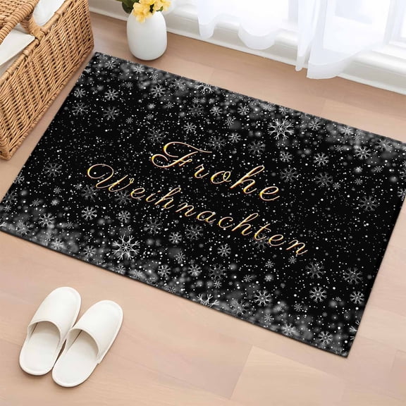 Entryway Rug 2'x3', Black Christmas Small Rug for Kitchen Bathroom Door Mat Indoor Entrance, Xmas Snowflake Winter Seasonal Holiday Non-Slip Area Rugs Floor Mats Carpet Front Door Rugs