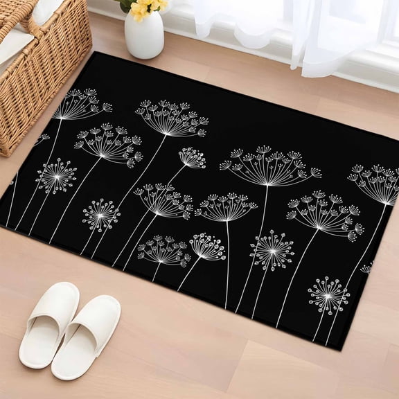 Entryway Rug 2'x3', Black Dandelion Small Rug for Kitchen Bathroom Door Mat Indoor Entrance, Spring Modern Minimalist Country Flower Non-Slip Area Rugs Floor Mats Carpet Front Door Rugs