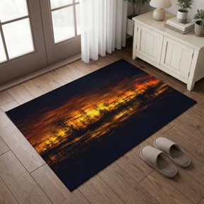 Entryway Rug 2'x3', Black Midnight Kitchen Runner Rugs Non-Slip Carpet Mats, Orange Fire Silhouette Rustic Vintage Bedside Rugs Runners Washable Floor Carpet for Bathroom Laundry Room