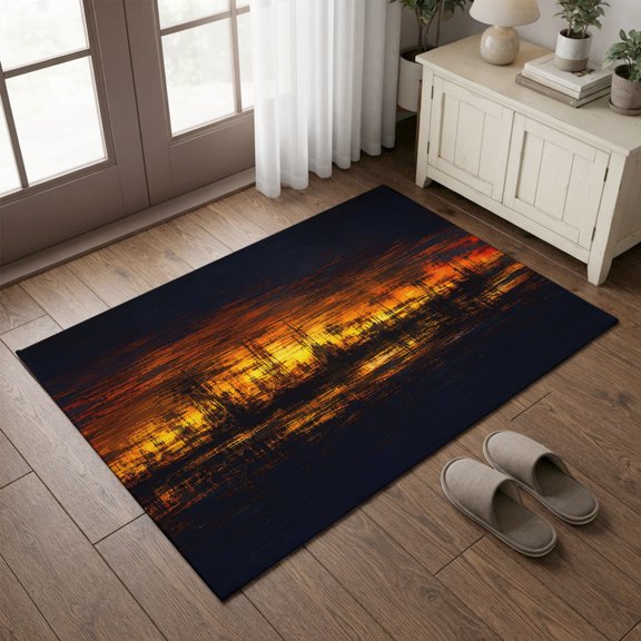 Entryway Rug 2'x3', Black Midnight Small Rug for Kitchen Bathroom Door Mat Indoor Entrance, Orange Fire Silhouette Rustic Vintage Non-Slip Area Rugs Floor Mats Carpet Front Door Rugs