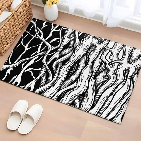 Entryway Rug 2'x3', Black White Striped Small Rug for Kitchen Bathroom Door Mat Indoor Entrance, Farmhouse Stripes Modern Abstract Art Non-Slip Area Rugs Floor Mats Carpet Front Door Rugs