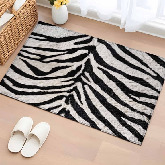 Entryway Rug 2'x3', Black White Zebras Small Rug for Kitchen Bathroom Door Mat Indoor Entrance, Vintage Abstract Art Non-Slip Area Rugs Floor Mats Carpet Front Door Rugs