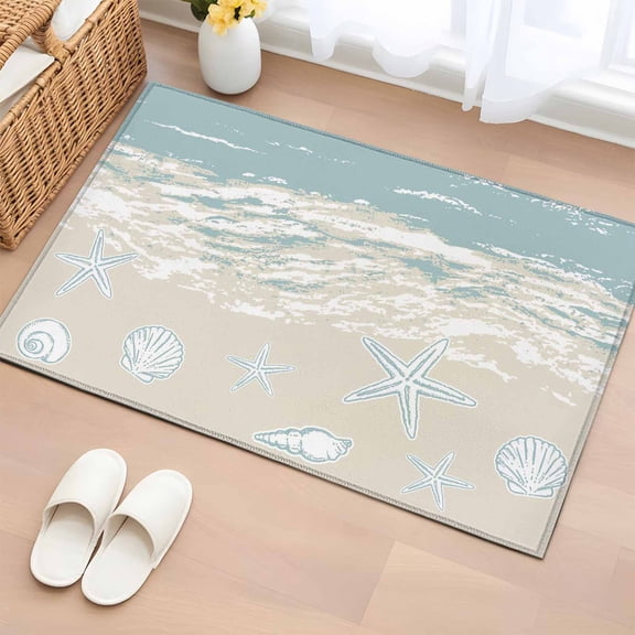 Entryway Rug 2'x3', Blue Coastal Starfish Small Rug for Kitchen Bathroom Door Mat Indoor Entrance, Summer Beach Ocean Abstract Art Non-Slip Area Rugs Floor Mats Carpet Front Door Rugs
