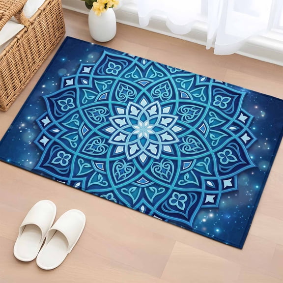 Entryway Rug 2'x3', Blue Flowers Small Rug for Kitchen Bathroom Door Mat Indoor Entrance, Farmhouse Boho Middle Century Floral Art Non-Slip Area Rugs Floor Mats Carpet Front Door Rugs