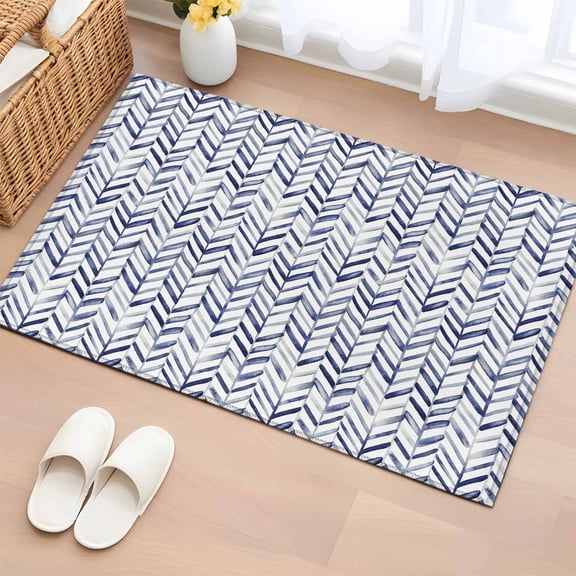 Entryway Rug 2'x3', Blue Geometric Small Rug for Kitchen Bathroom Door Mat Indoor Entrance, Watercolor Chevron Abstract Non-Slip Area Rugs Floor Mats Carpet Front Door Rugs