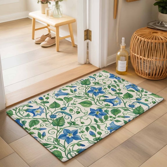 Entryway Rug 2'x3', Blue Green Botanical Kitchen Runner Rugs Non-Slip Carpet Mats, Spring Floral Summer Rustic Bedside Rugs Runners Washable Floor Carpet for Bathroom Laundry Room