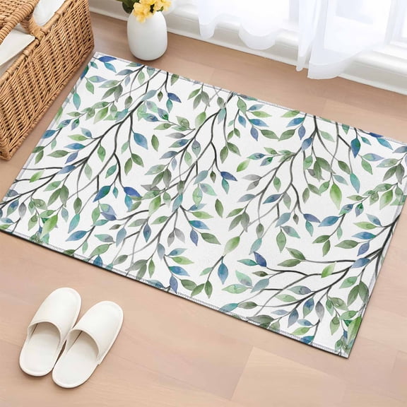 Entryway Rug 2'x3', Blue Green Eucalyptus Small Rug for Kitchen Bathroom Door Mat Indoor Entrance, Spring Botanical Leaves Weeping Non-Slip Area Rugs Floor Mats Carpet Front Door Rugs