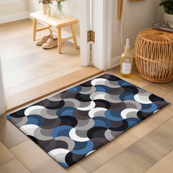 Entryway Rug 2'x3', Blue Grey Abstract Kitchen Runner Rugs Non-Slip Carpet Mats, Modern Geometric Ombre Artwork Bedside Rugs Runners Washable Floor Carpet for Bathroom Laundry Room